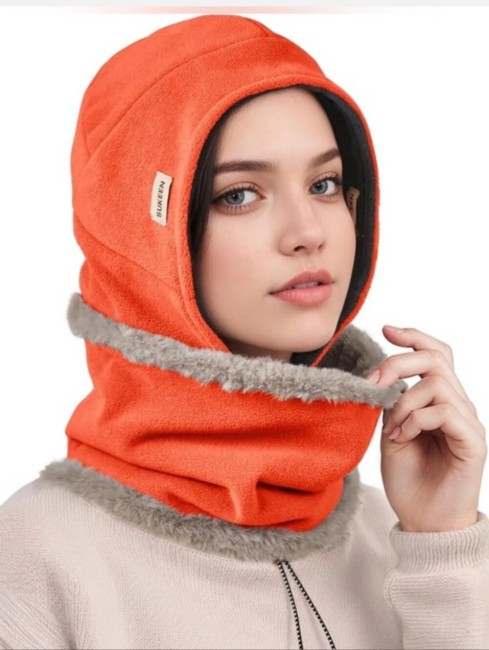 Sukeen Orange Fleece Hat and Scarf Bundle, NWT